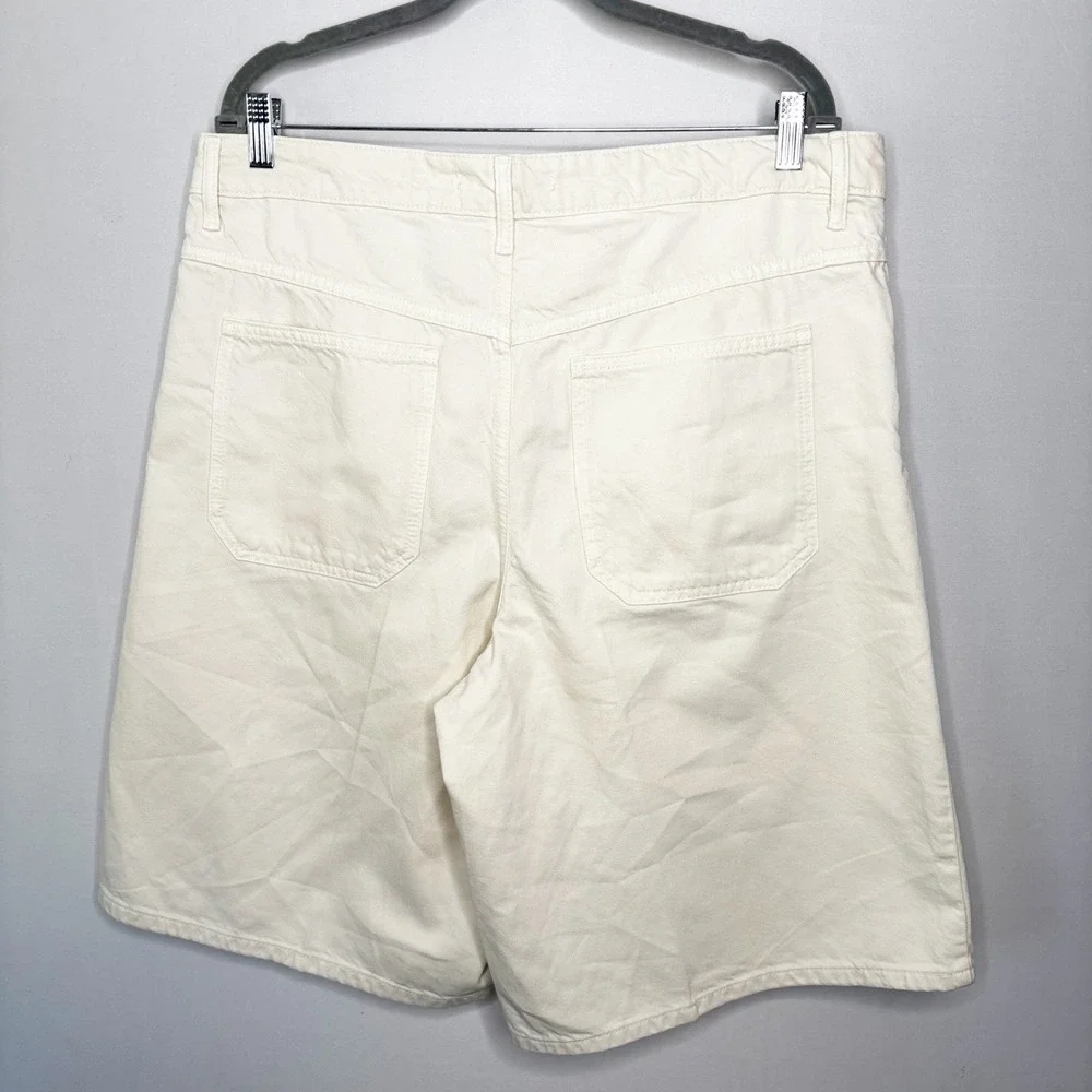 MNG Cream Denim Bermuda Shorts Women‎ Size 12 Wide Leg Culotte Jeans - Picture 6 of 10
